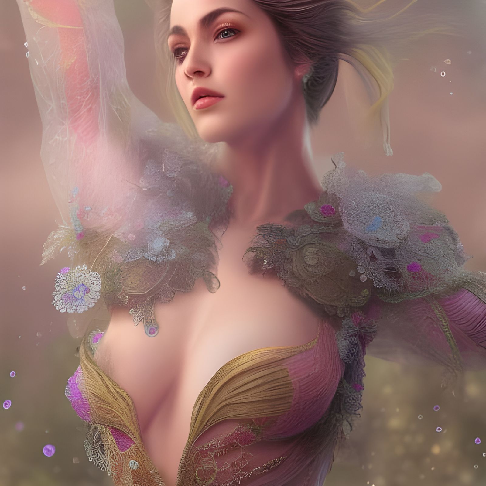 Happy Beautiful Woman in Transparent Clothing: Hyperrealisti...