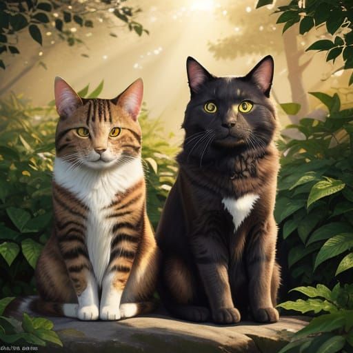 Cat and Dog Together in Golden Hour Light