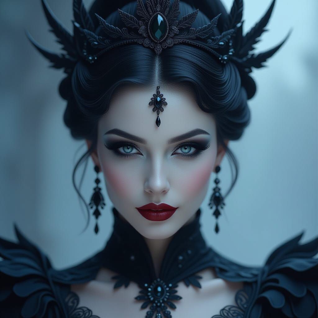 Dark Goddess Portrait With Ambiguous Smile