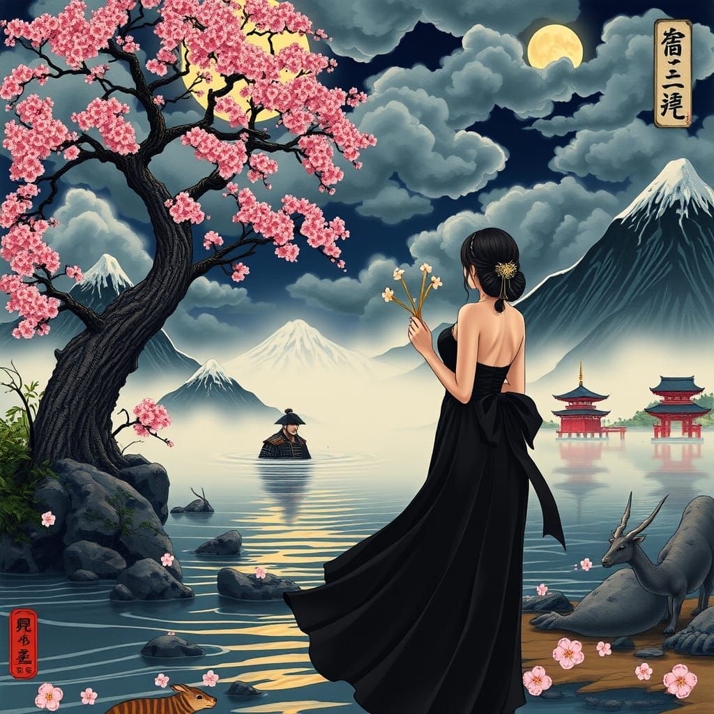 Elegant Japanese Beauty Under Sakura Blossoms