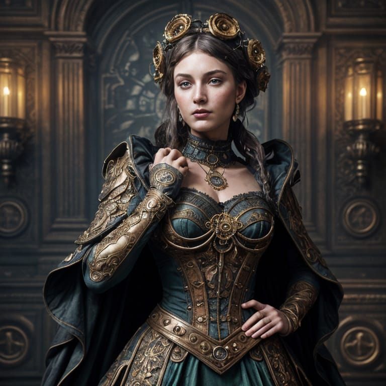 Steampunk Victorian Model in Avant-Garde Gown