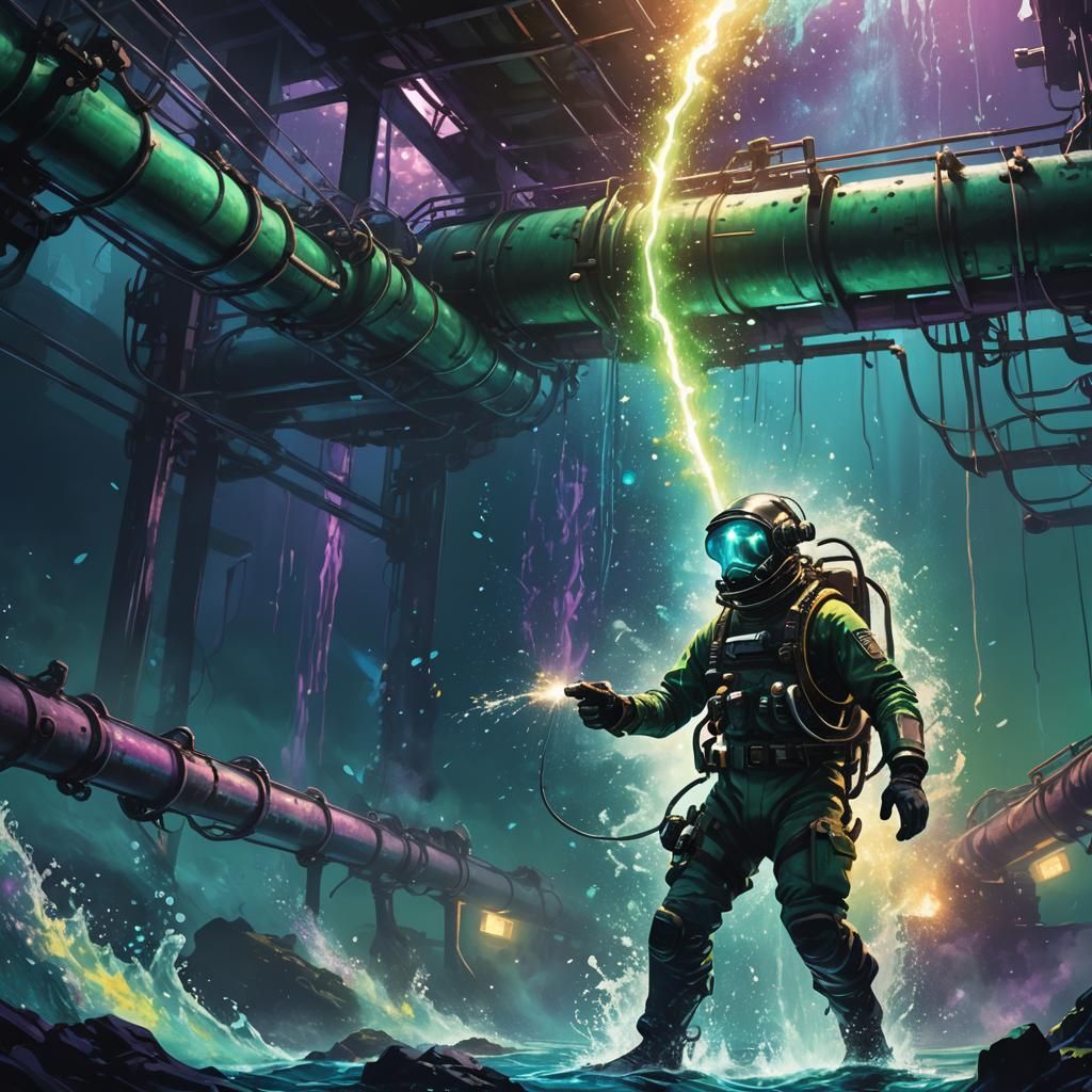 Underwater Welder in Dystopian Sci-Fi Setting