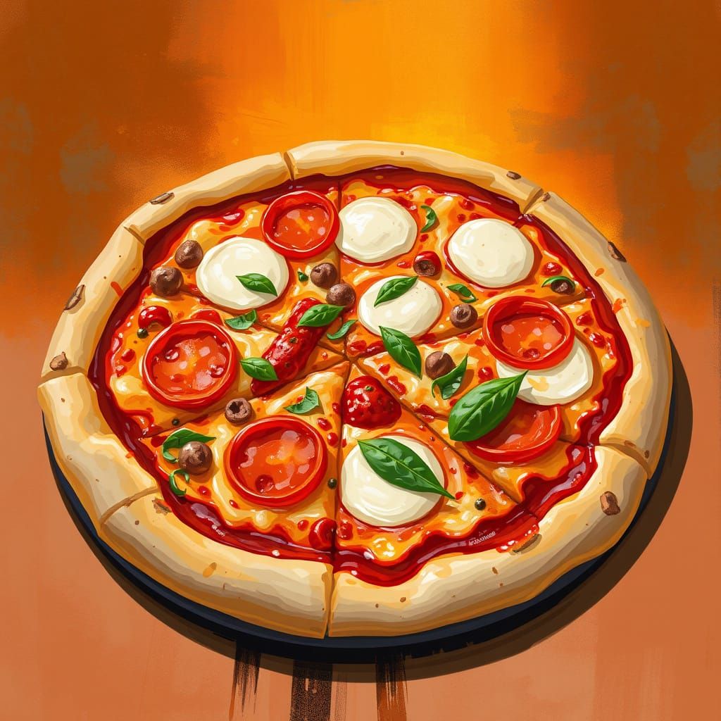 Classic Italian Pizza in Vibrant Brushstrokes