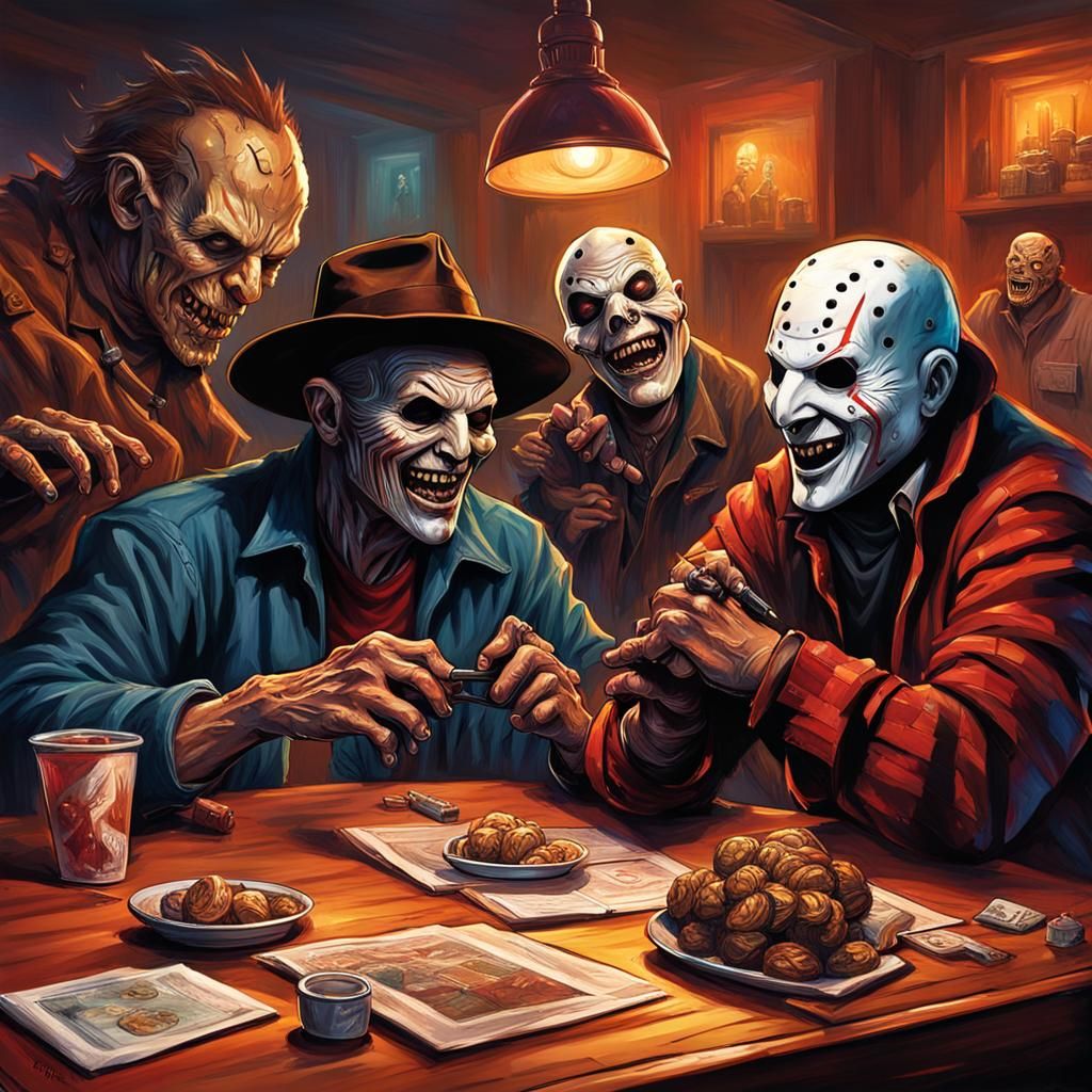 Horror Icons Play Dungeons and Dragons, Hyperrealistic Art