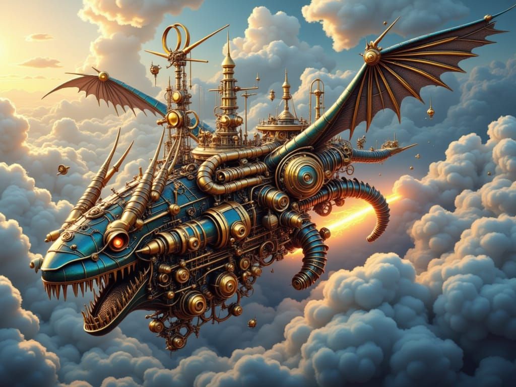 Ethereal Steampunk Dragon Airship Takes Flight