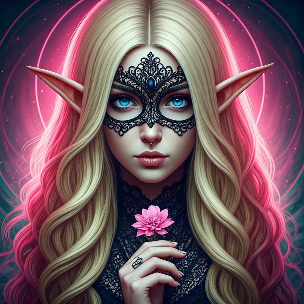 Ethereal Woman with Pink Tipped Hair in Dreamlike Realm