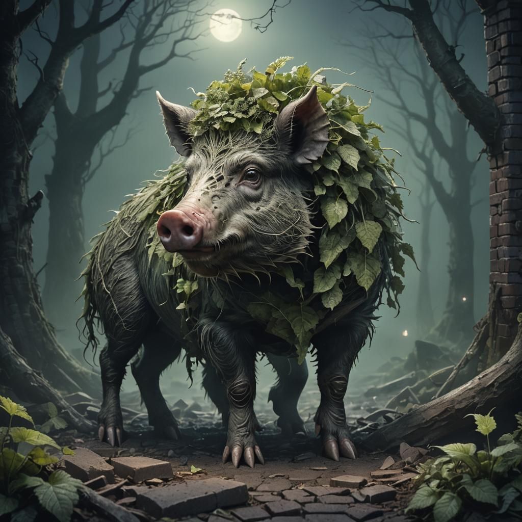 Nettle Swine Boar in Misty Forest, Magic the Gathering Style