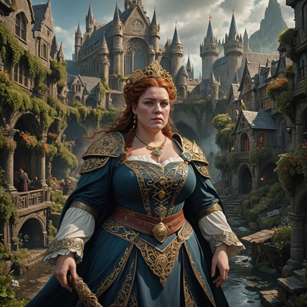 Plus size Irish woman detailed matte painting, deep color, f...