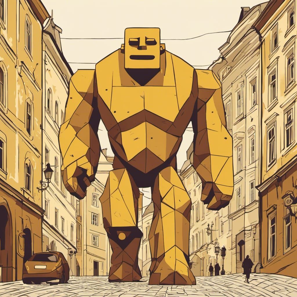 Golem Walks Through Prague: Flat Design