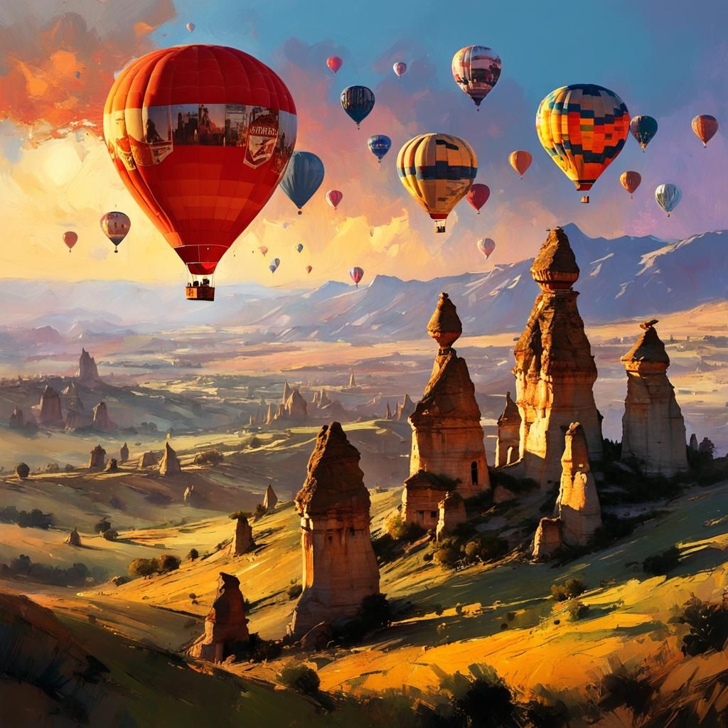 Hot Air Balloons Over Turkey at Sunset