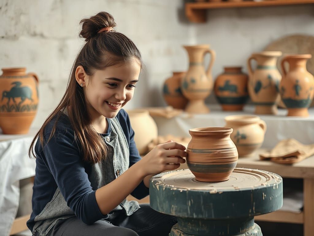 Girl Creates Ancient Greek Inspired Vase with Joy