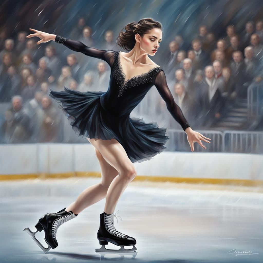 Gorgeous Figure Skater in Hyperrealistic Splash Art