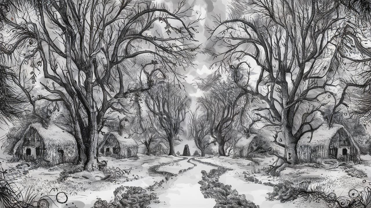 Winter Wonderland Fantasy in Whimsical Ink Style