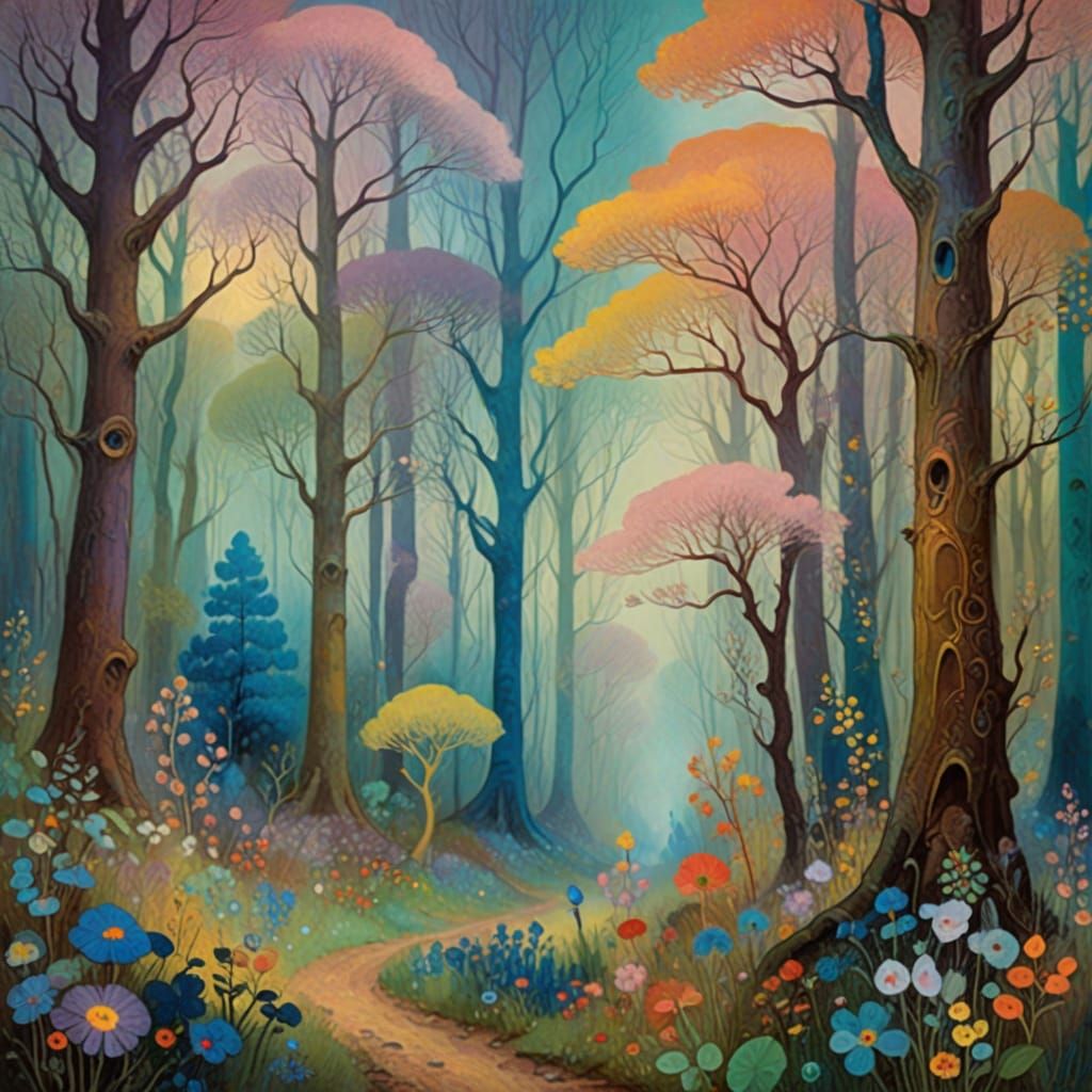Fantastical Forest in Dreamlike Pastel Colors