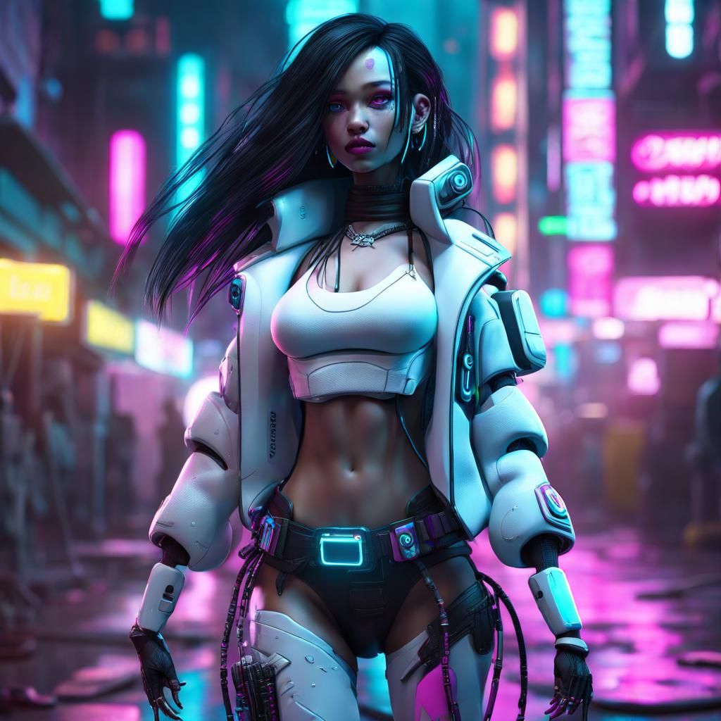 Cyberpunk Cyborg in Neon Slums