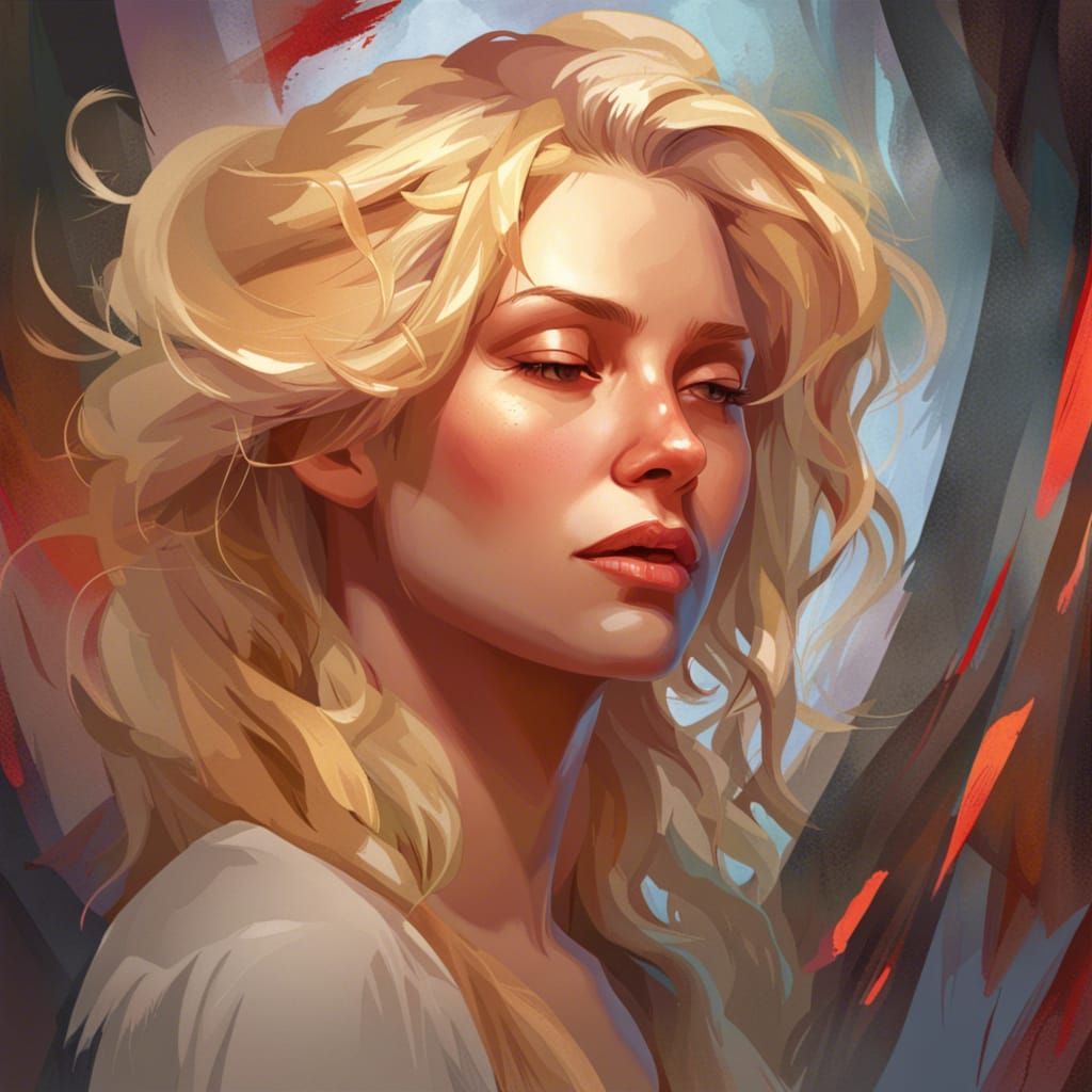 Blonde Woman Portrait: Pain Surging from Heart
