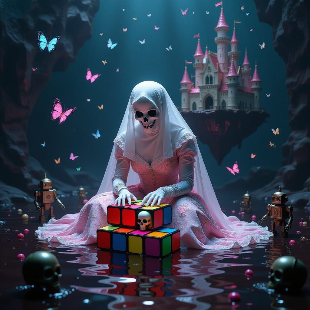 Bubblegum Baroness Solves Rubik's Cube in Surreal Scene