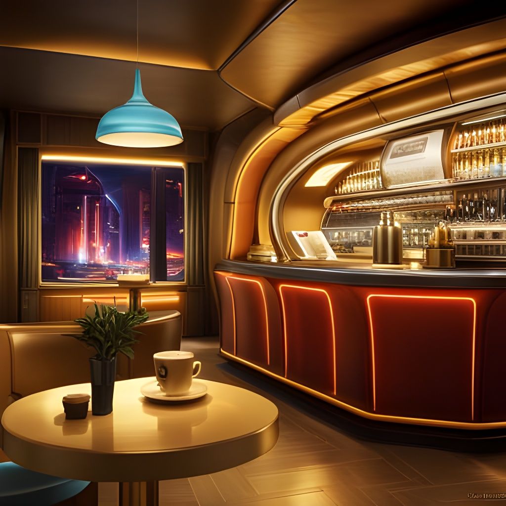 Retro-Futuristic Cafe with Robot Bartender