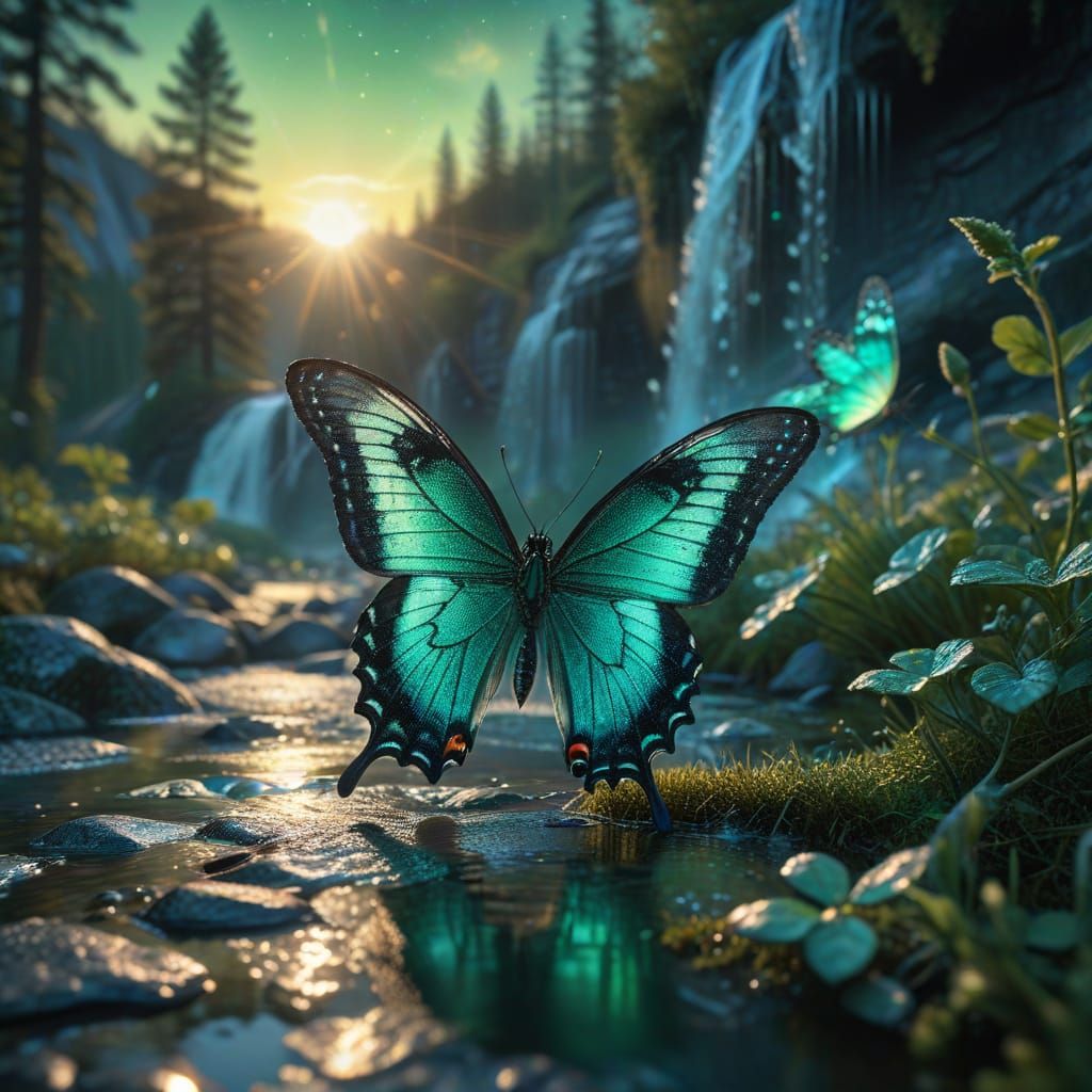 Emerald Butterfly with Winter and Summer Scenes