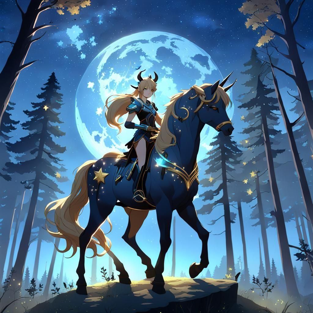 Magical Centaur Under Night Sky in Anime Style