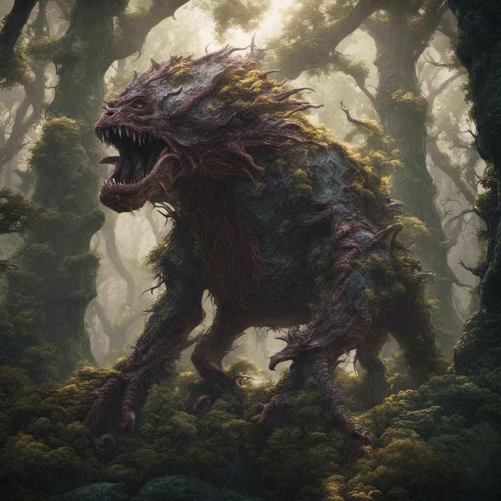 Fantastical Deep Forest Creature: Detailed Matte Painting