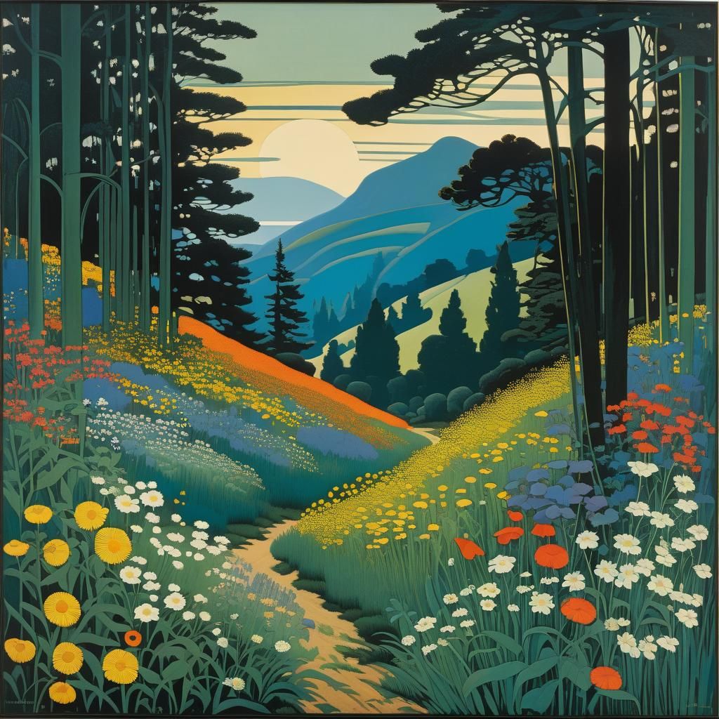 Wildflower Field in Early 20th-Century Style