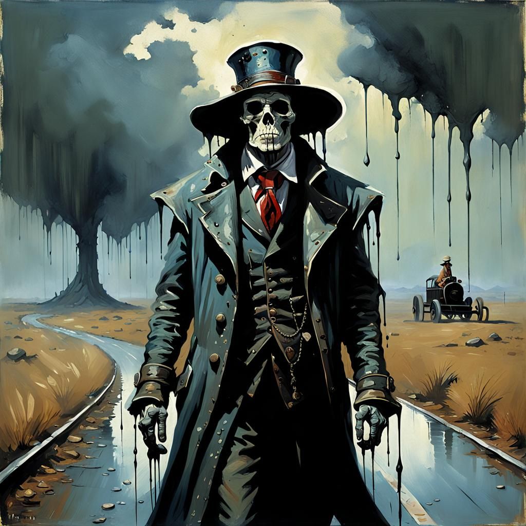 Lonely Traveler on the Road, Conceptual Oily Art