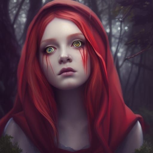 Enchanted Little Red Riding Hood Portrait in Gothic Style