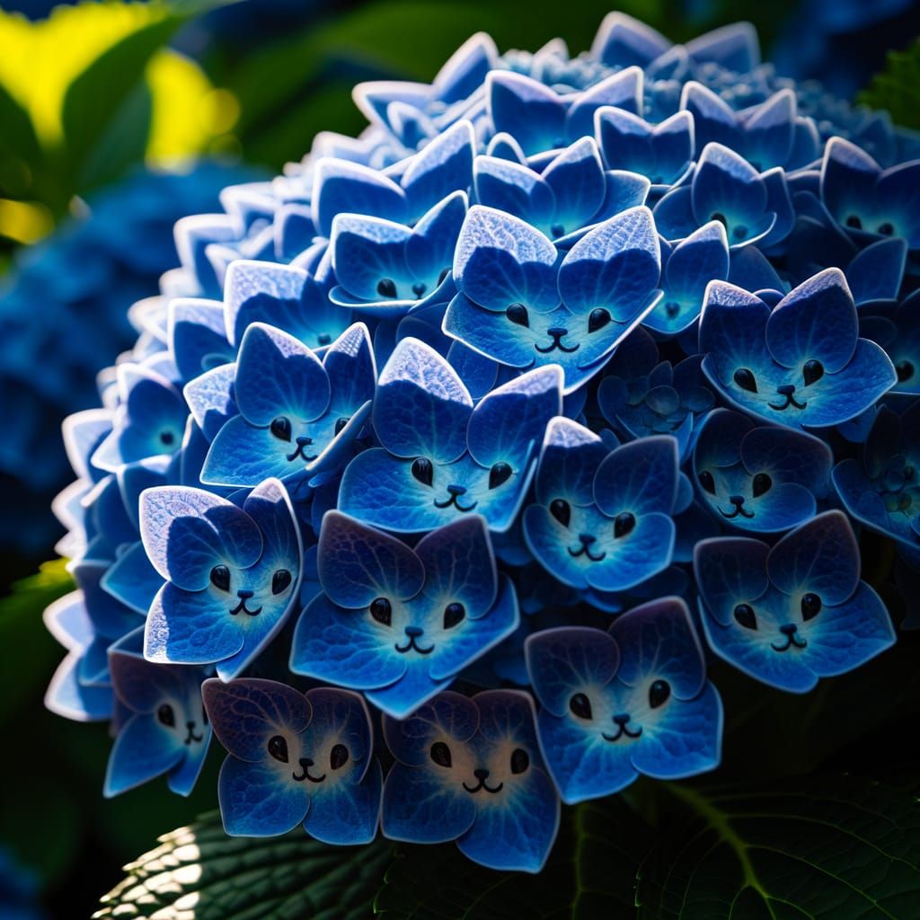 Electric Blue Hydrangea with Cat Face Petals