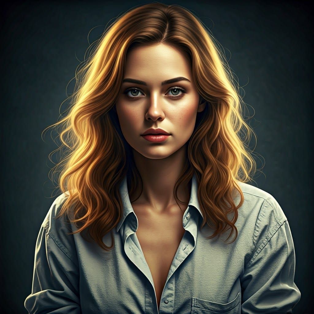 Effortless Woman in Casual Shirt, Cinematic Lighting