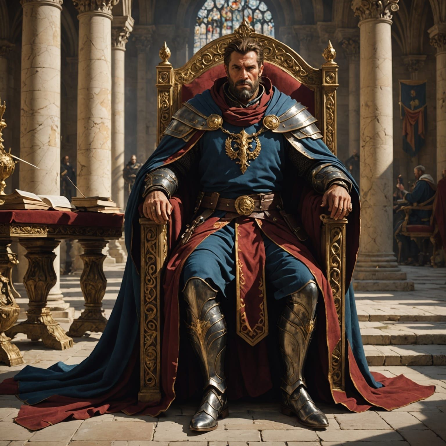 Ancient Leader in Futuristic Council Chamber