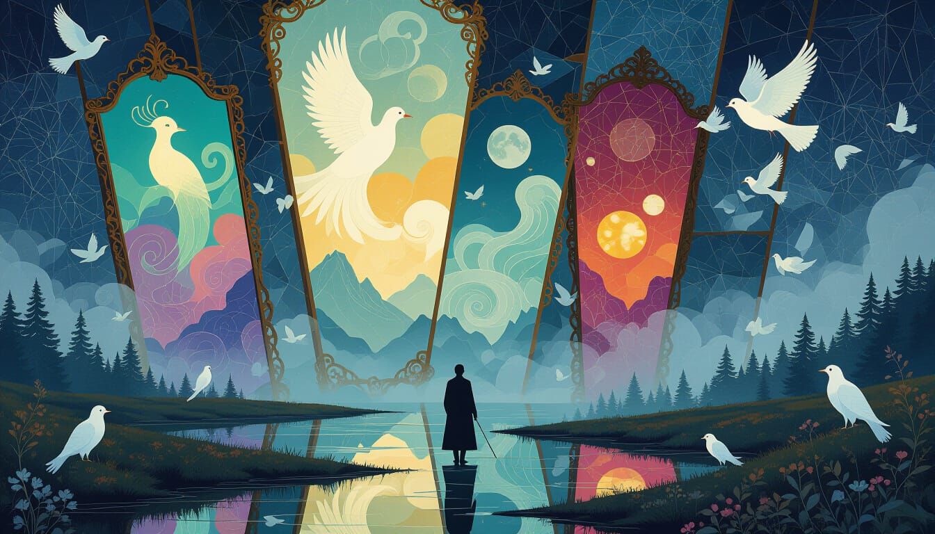 Surreal Dreamscape Collage with Mythical Creatures