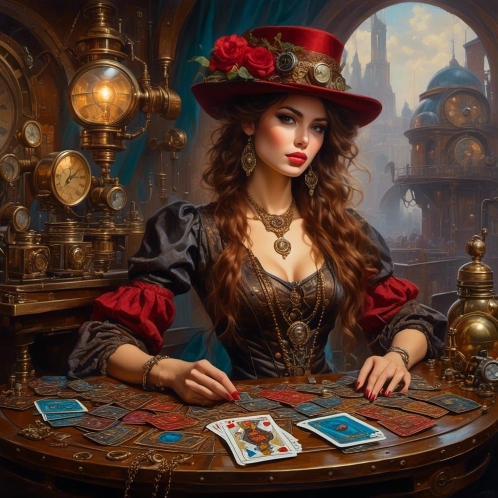 Steampunk Gypsy Woman with Tarot Cards