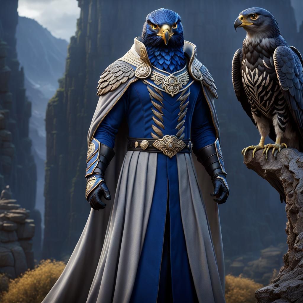 Falcon-Headed Man in Gown, Detailed Matte Painting