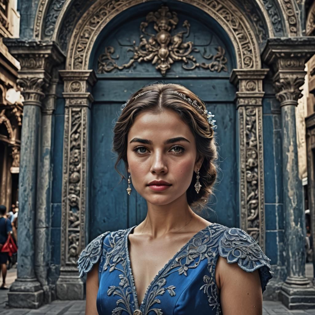 Beautiful Lady in Blue Dress: Hyperrealistic Image