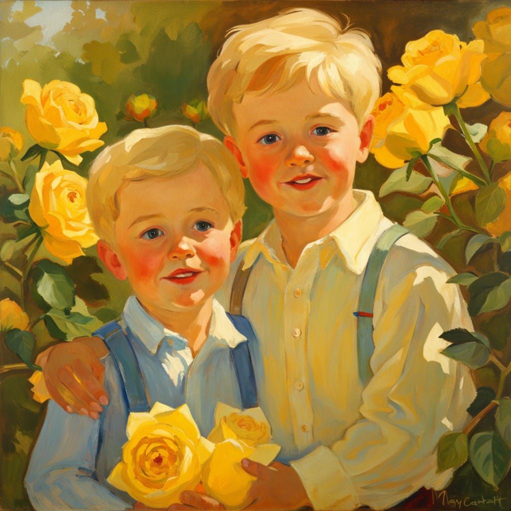 Family Portrait in Rose Garden: Cassatt-Style Impressionism