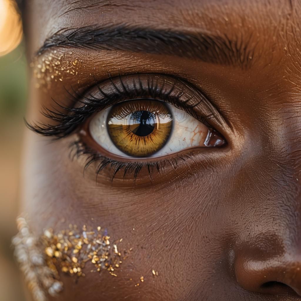 African Woman's Eye Reflecting Savannah, Macro Photography
