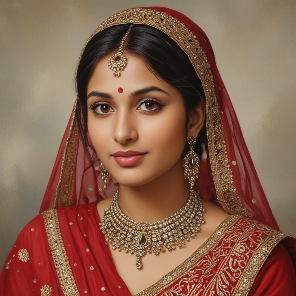 Indian Punjabi Woman Portrait in Rubens Oil Painting Style