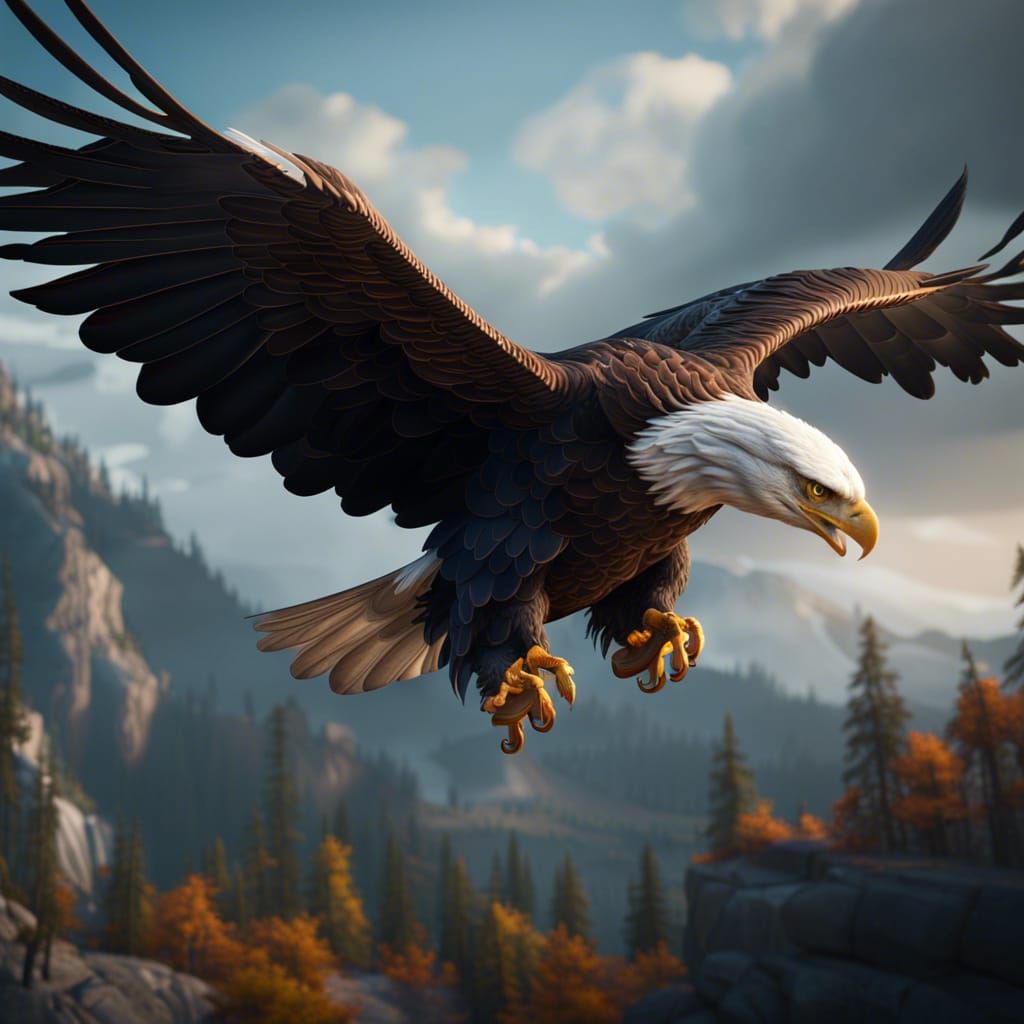 Bald Eagle in Flight: Detailed Matte Painting