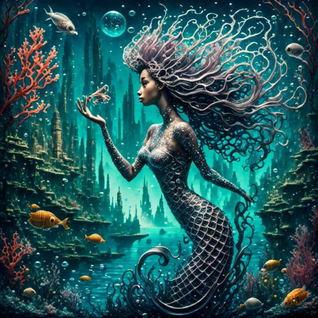 Bejeweled Mermaid with Trident in Atlantean City