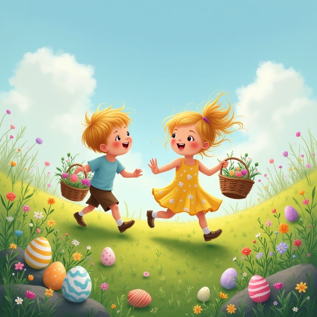 Joyful Easter Egg Hunt in a Lush Green Meadow