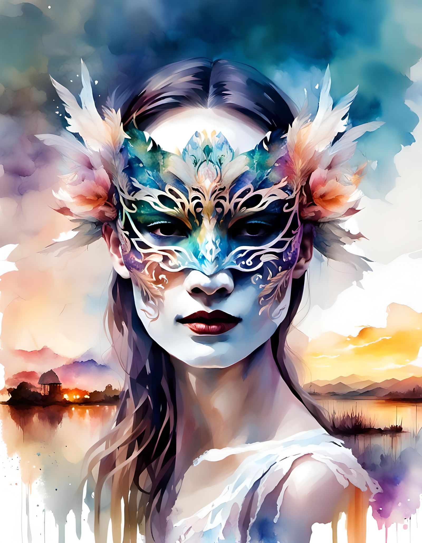 Ballerina in Swan Lake Mask: Watercolor Illustration