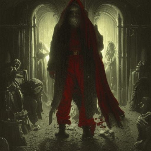 Menacing Leather Santa Claus in Horror Illustration Style