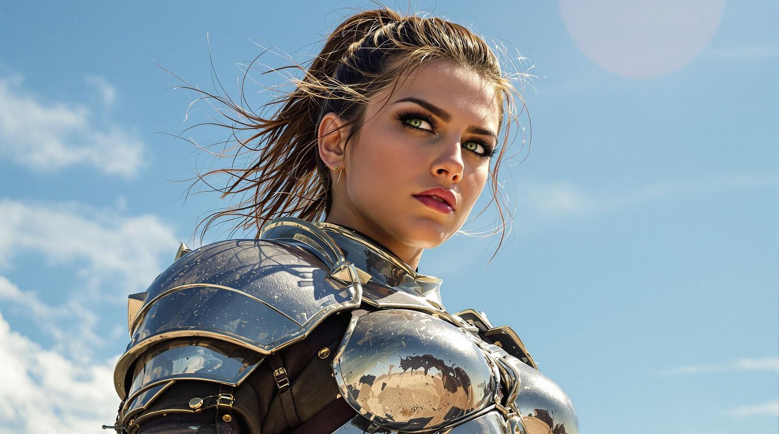 Sculpted Female Warrior in Bright Armor