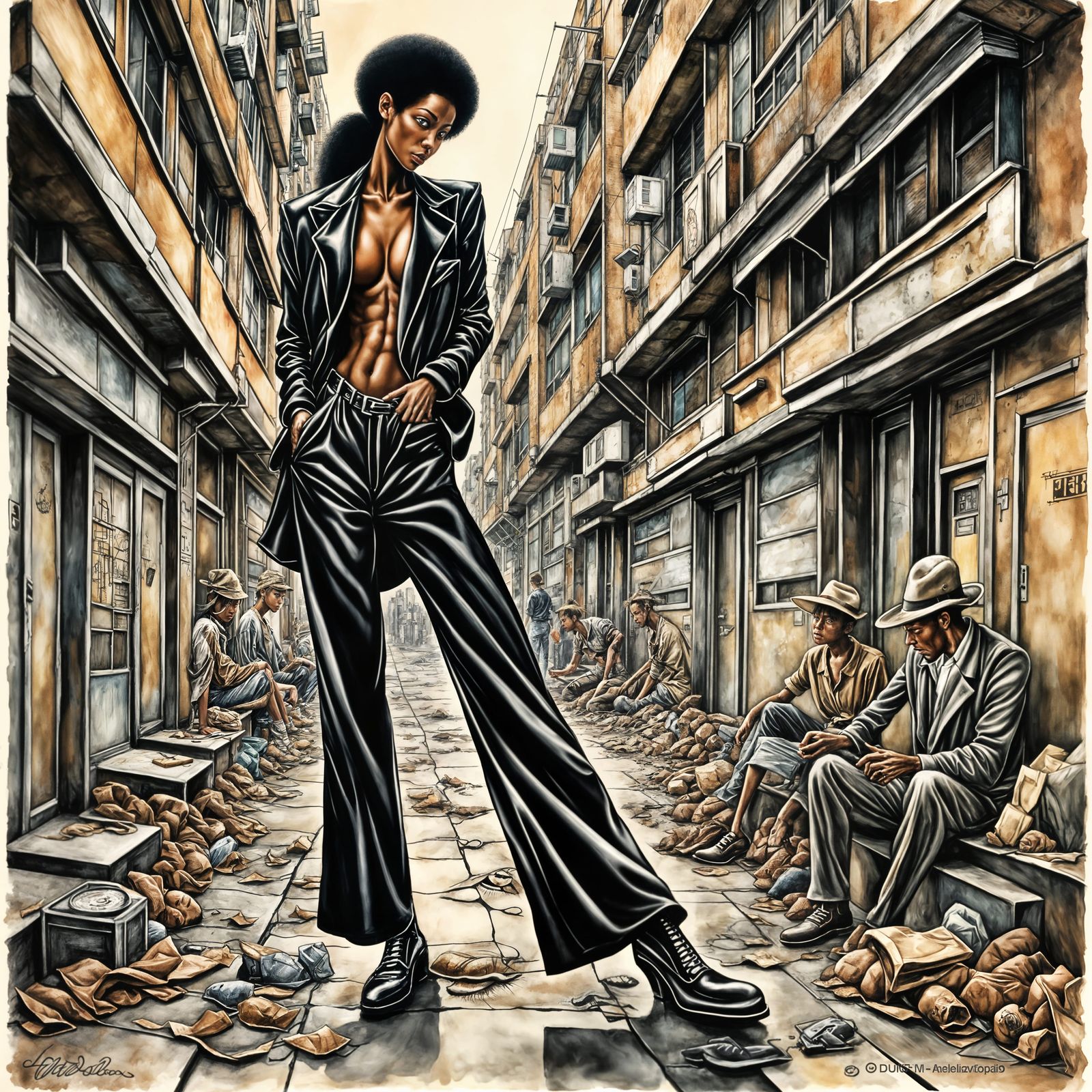 Cyberpunk Black Woman Study in Graphic Novel Style