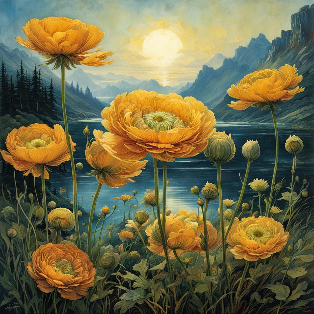 Luminous Crowfoot Lake with Mountain Stream