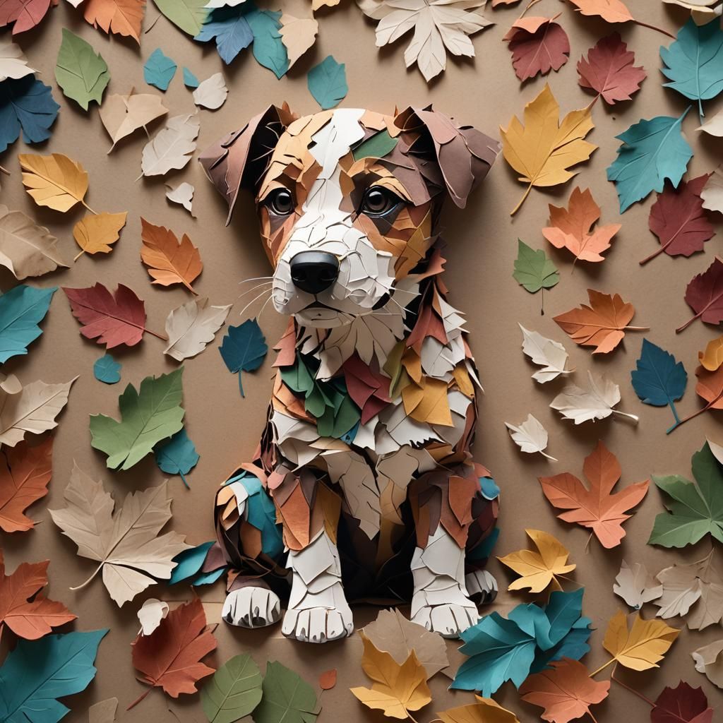Colorful Paper Puppy: Hyperrealistic Concept Art