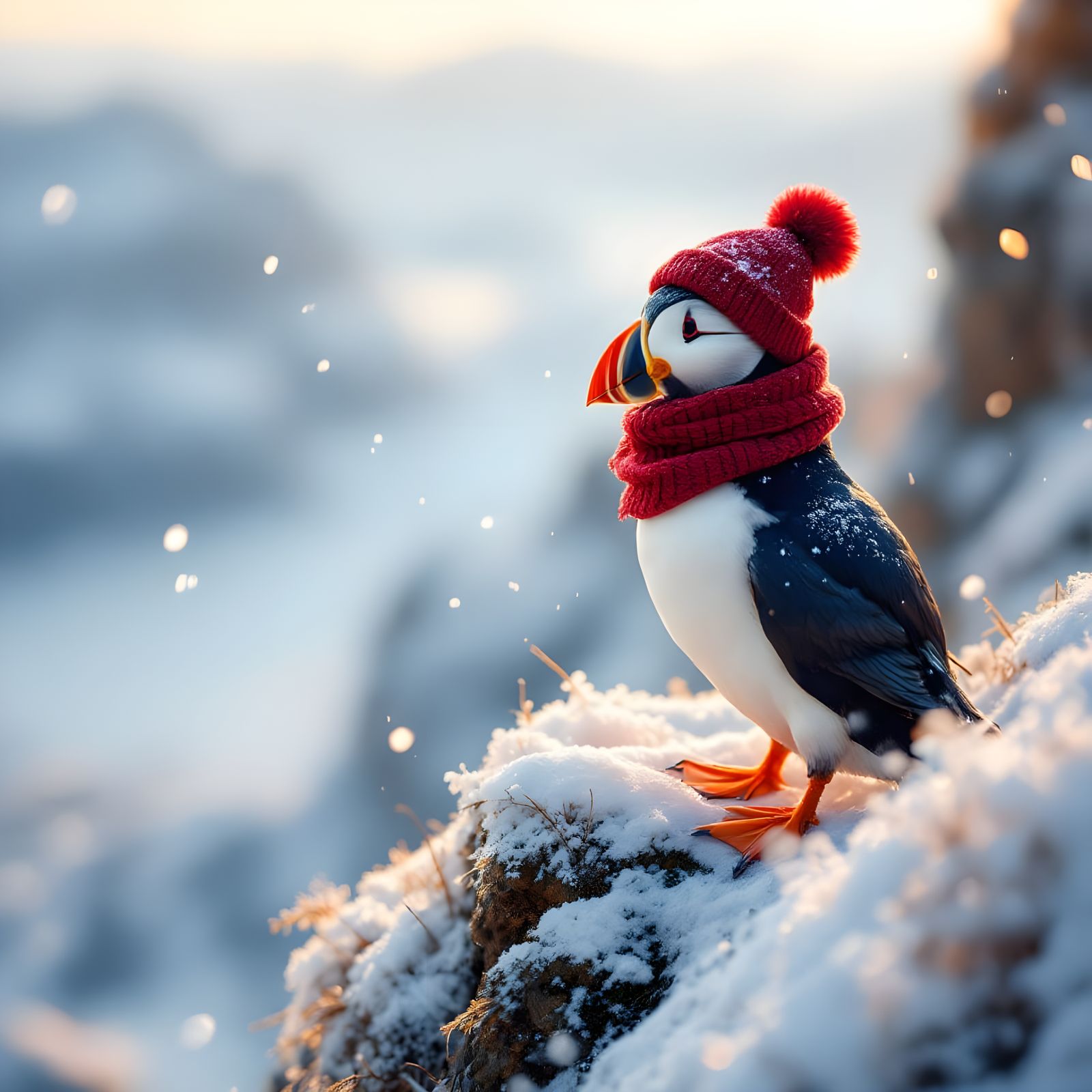 Majestic Puffin in Winter Wonderland