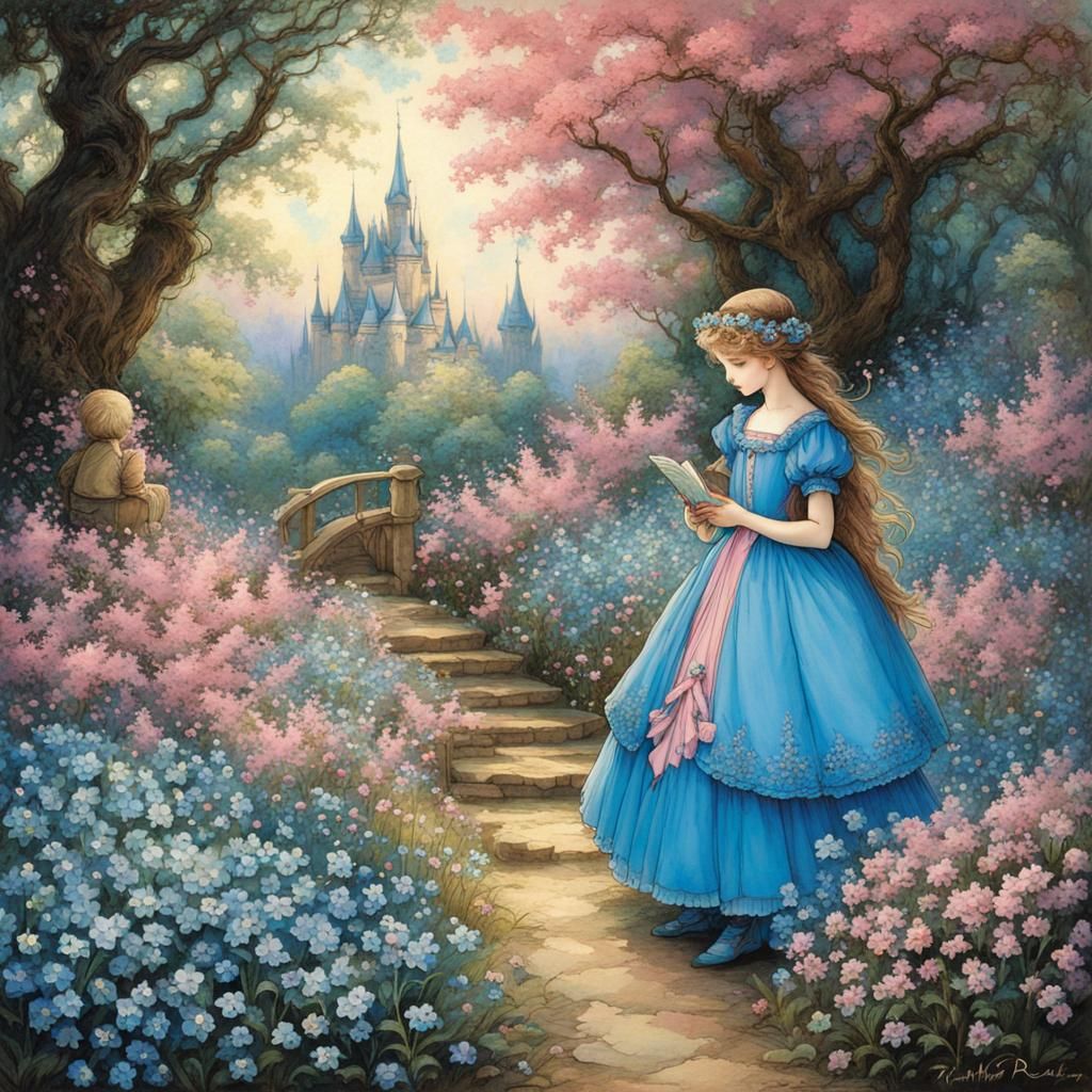 Fairytale Garden Scene in Anime Style