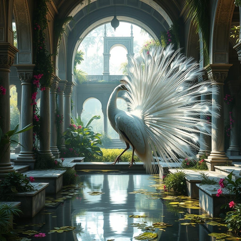 Albino Peacock Royalty in Abandoned Indian Palace